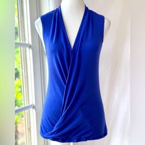 Blue/Purple Sleeveless V-Neck with Draped Front Top